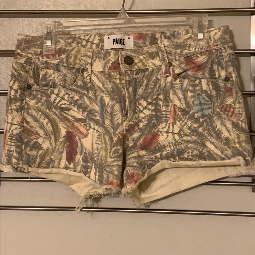 Paige feather jean shorts with frayed bottom